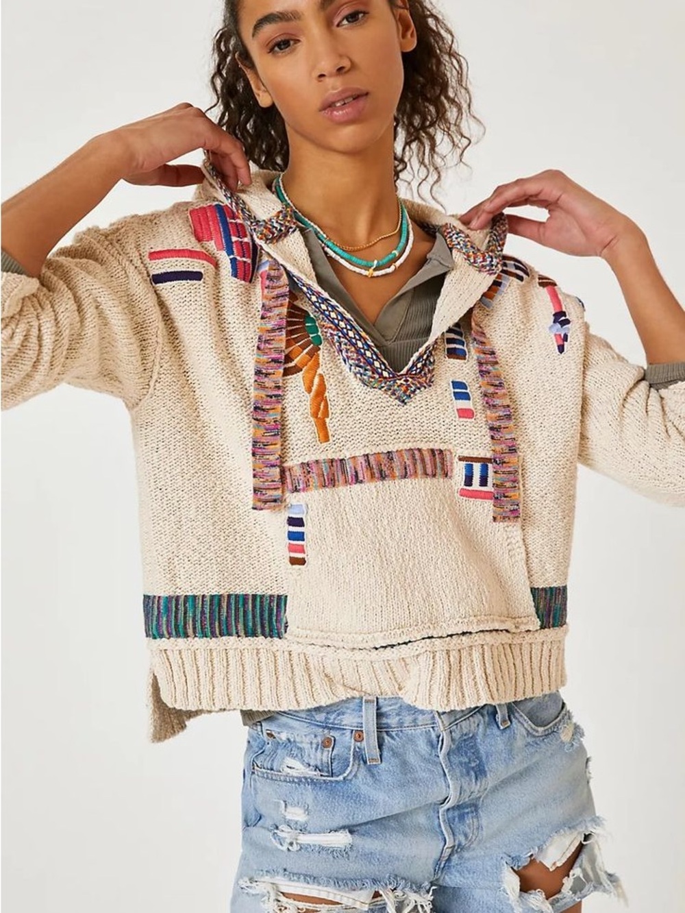 Pilcro Souvenir Poncho Sweater Size Small Boho Embroidered Hoodie